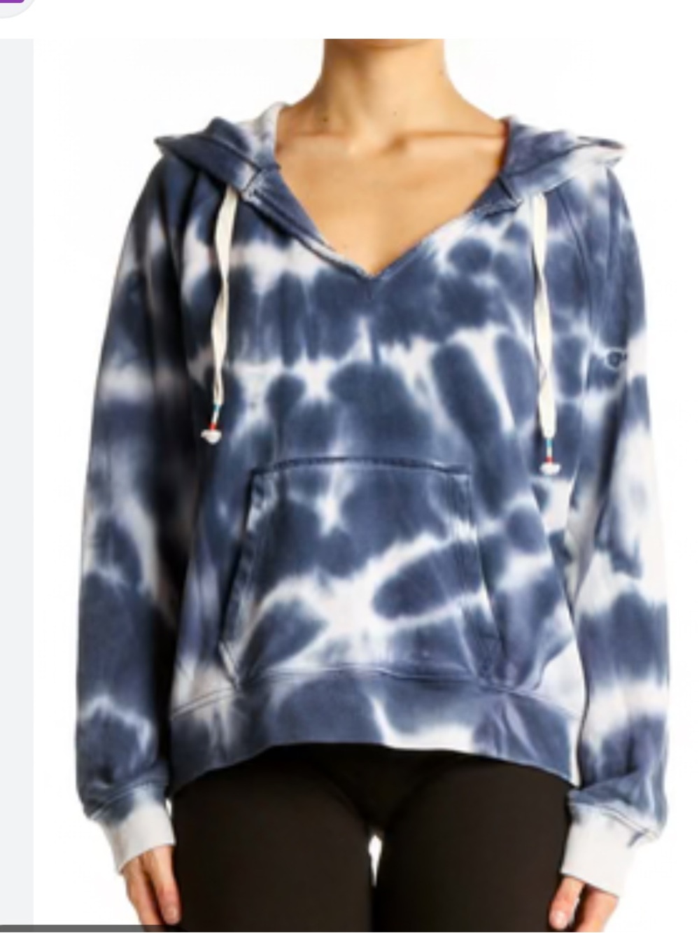 J. Crew Women's Blue and White Tie-Dye V-Neck Hoodie